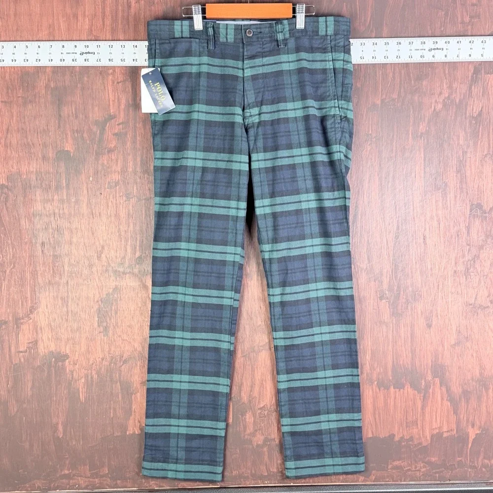 Polo Ralph Lauren Stretch Slim Fit Pants Men 32x30 Black Watch Tartan Plaid NEW